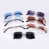 GL Hip-Hop Rimless Sunglasses H Bridge VVS Moissanite Inlay & Multicolor Lenses Metal Arms